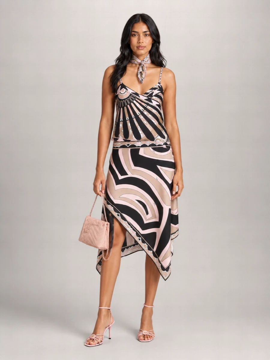 Pucci Silk Printed Asymmetric Scarf Crop Top