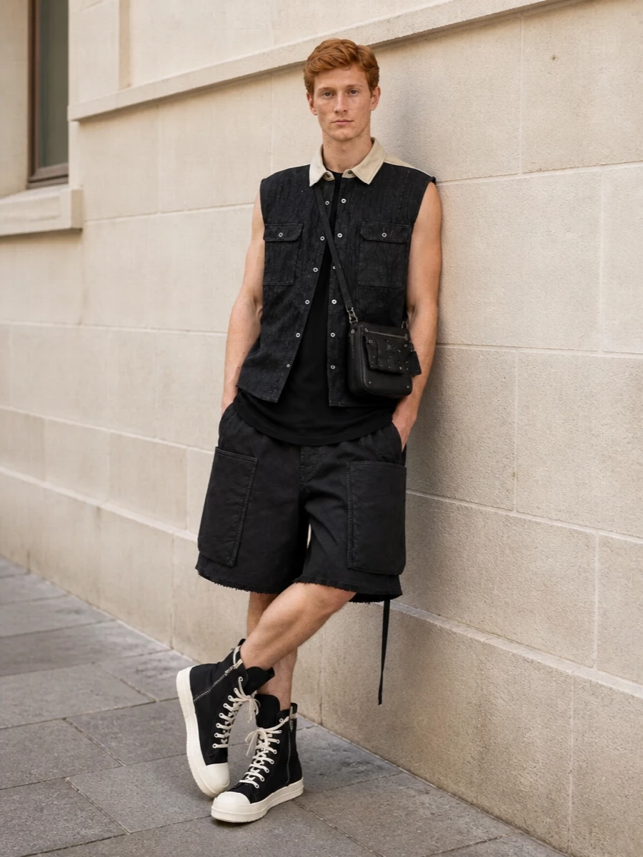 Rick owens drkshdw black cargo shorts outfit