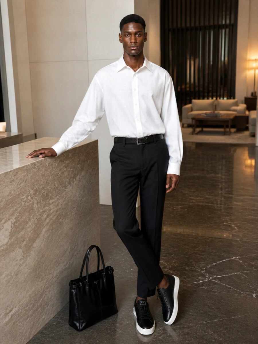 Balenciaga white shirt black tailored trousers