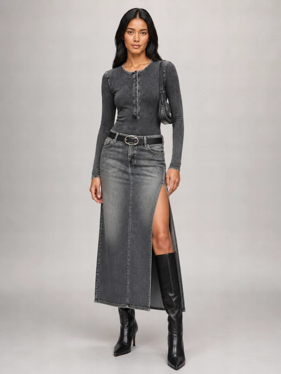 7 For All Mankind denim asymmetric low-rise mini skirt