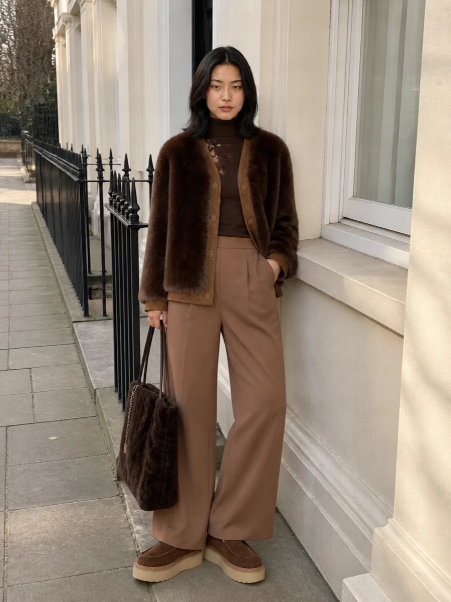 Ermanno scervino faux fur jacket camel trousers