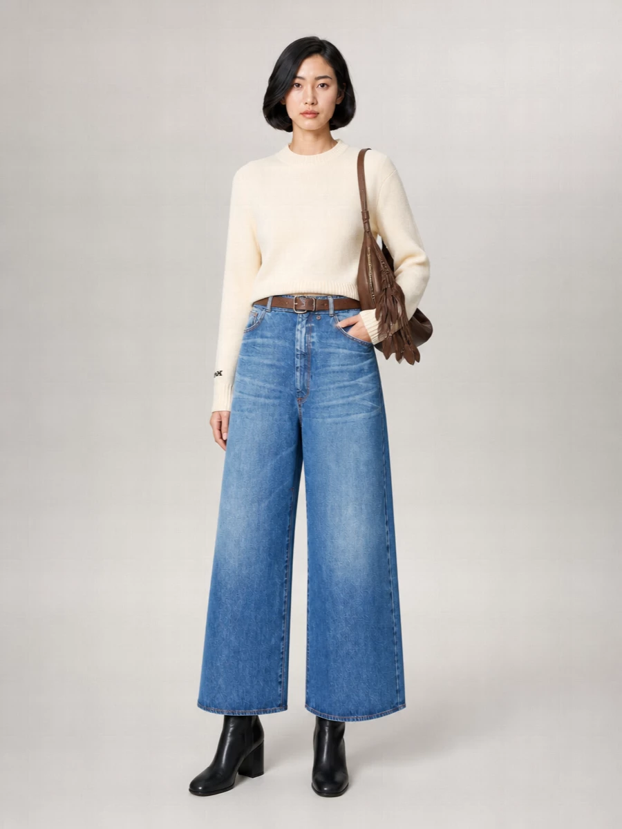 Sportmax denim distressed high-rise wide-leg jeans
