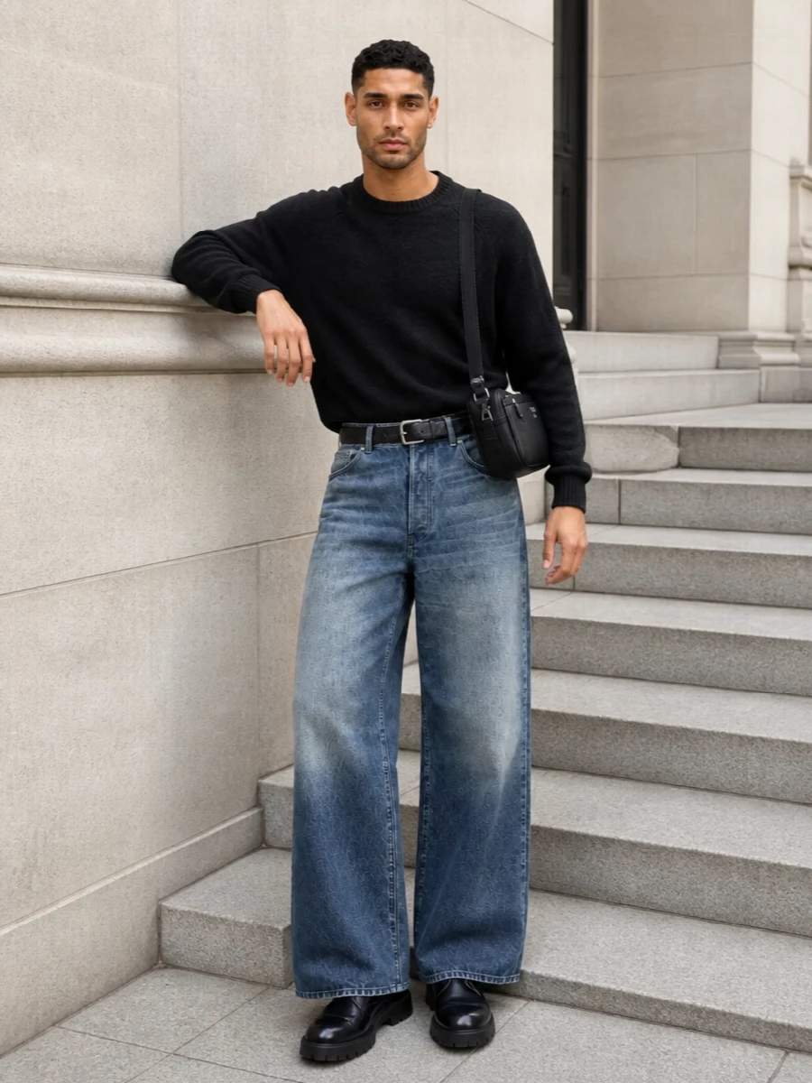 Dries van noten wide leg jeans knit derby
