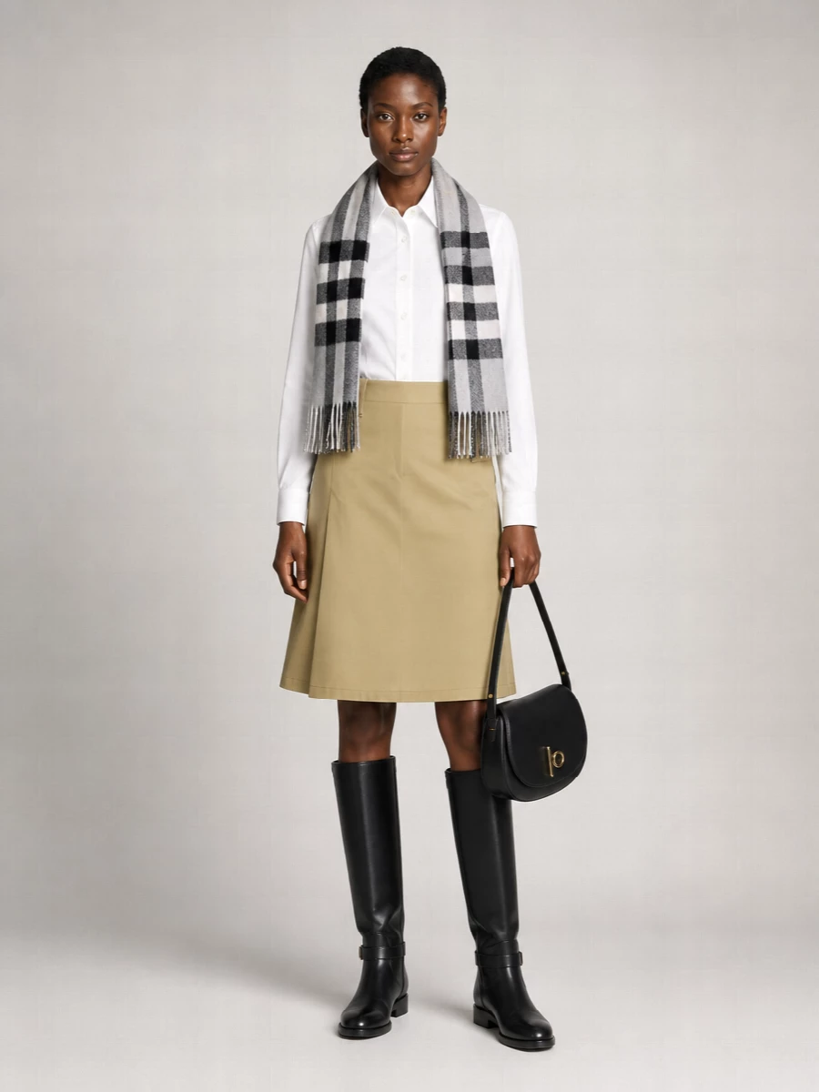 Burberry Cotton Pleated A-Line Skirt
