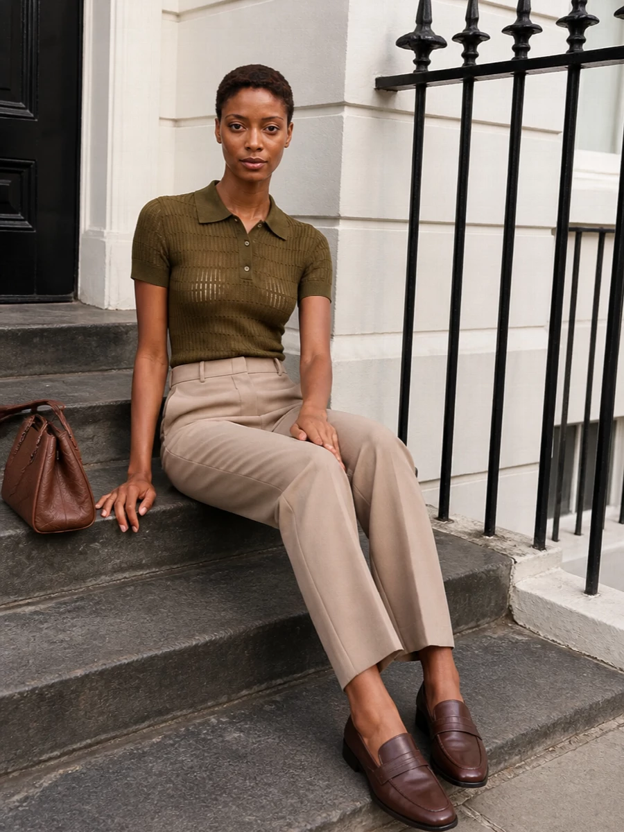 Max mara olive polo beige tailored trousers outfit