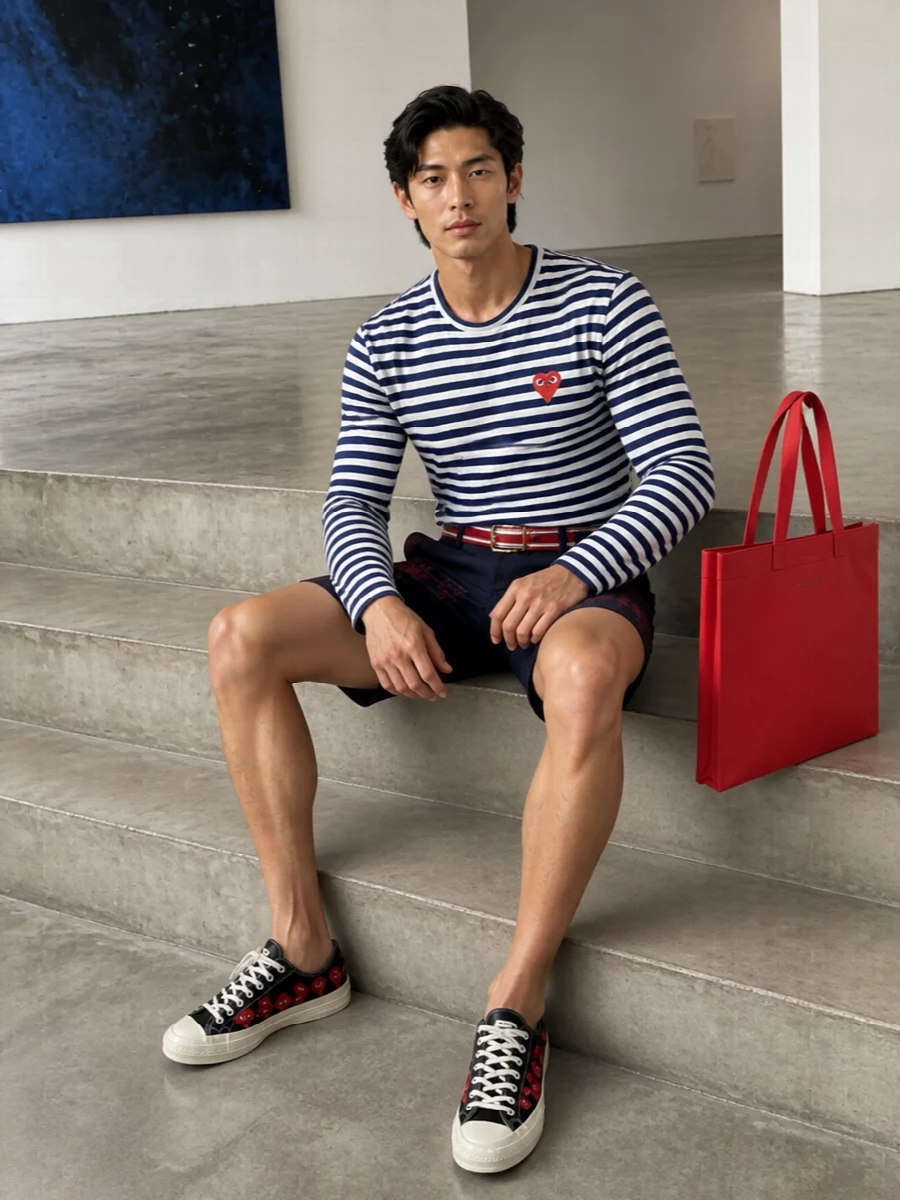 Comme play breton outfit tailored shorts