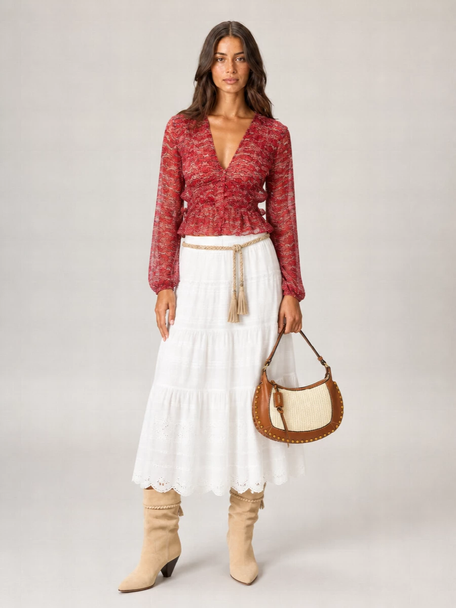 Isabel Marant Etoile Printed Viscose Crewneck Long-Sleeve Top