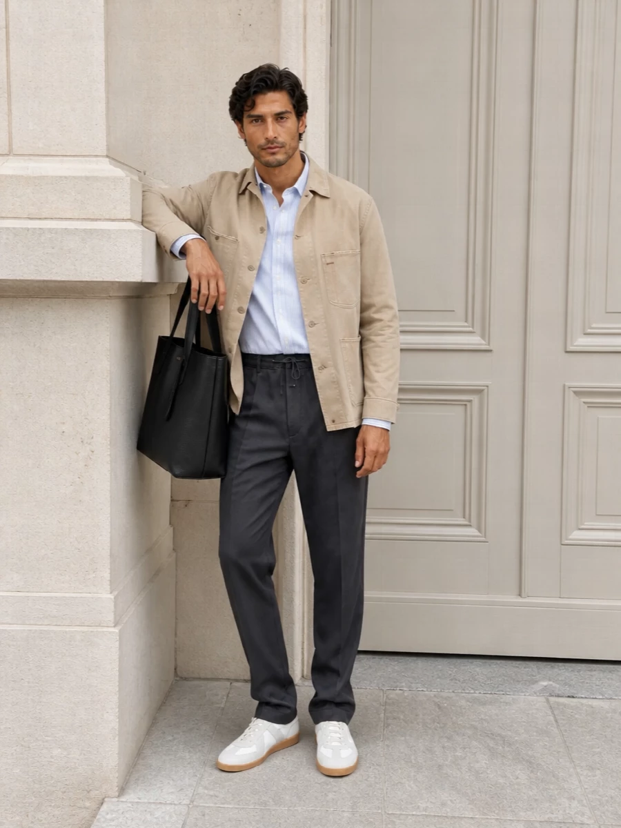 Maison margiela work jacket drawstring trouser outfit