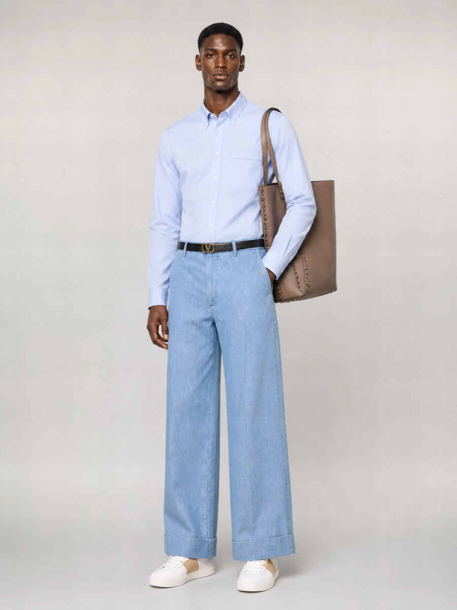 Valentino Denim Cropped Wide-Leg Jeans