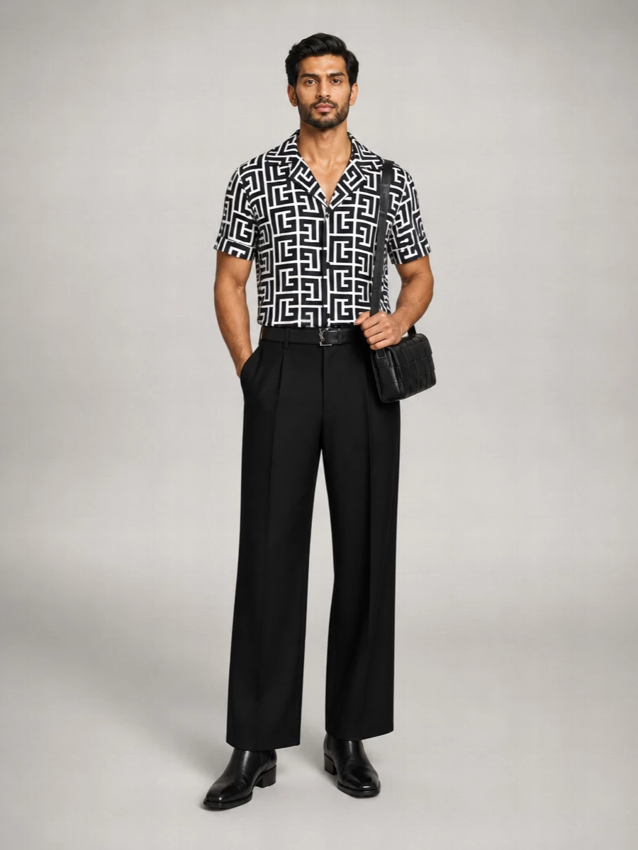 Balmain Viscose Monogram Print Relaxed Fit Short Sleeve Pyjama Shirt