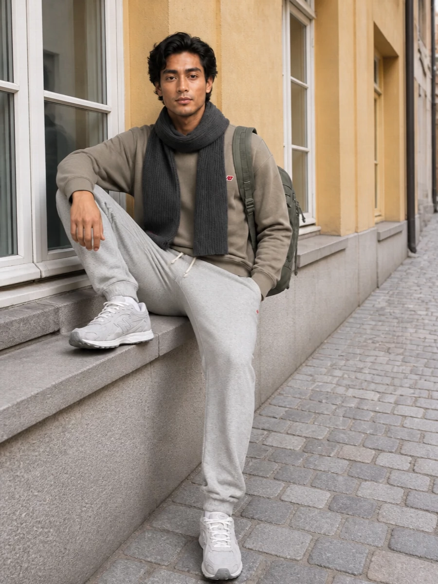 New balance taupe sweatshirt grey joggers sneakers