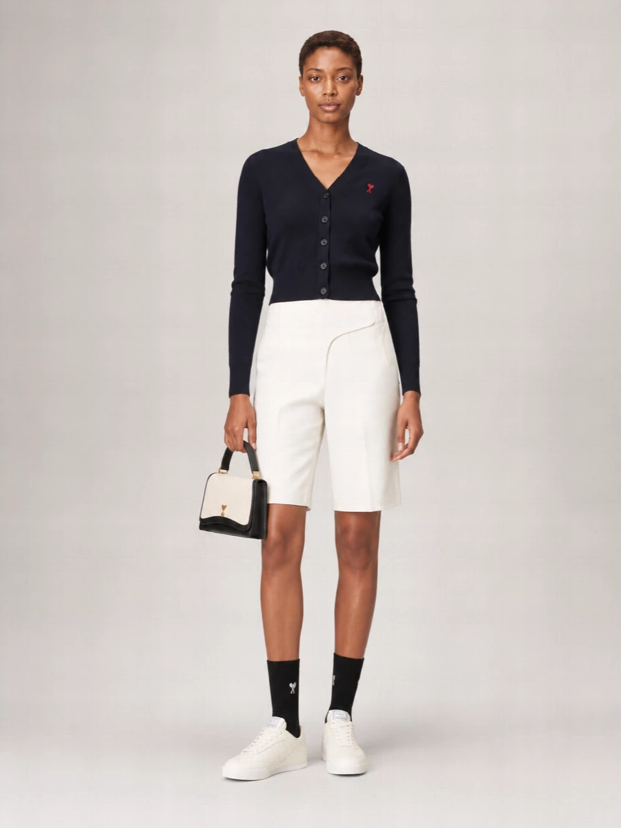 Ami Paris Wool V-Neck Ribbed Hem Cardigan