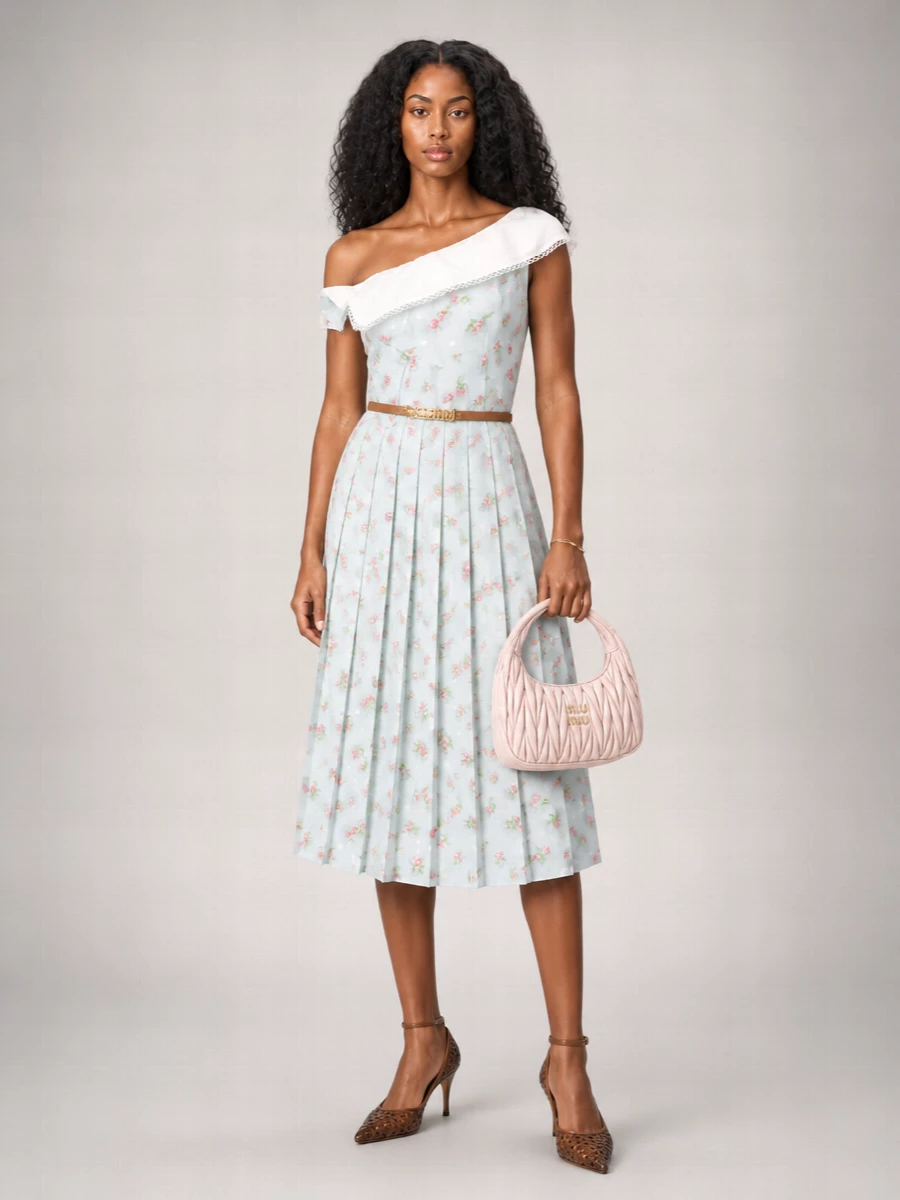 Miu Miu Silk Strapless Rose-Print Midi Dress
