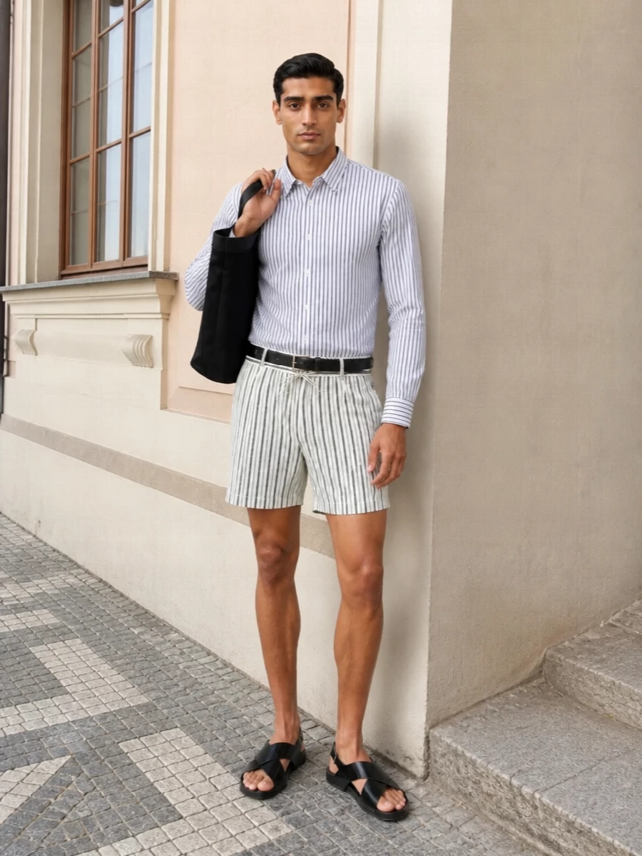 Saint laurent striped shirt short black sandals