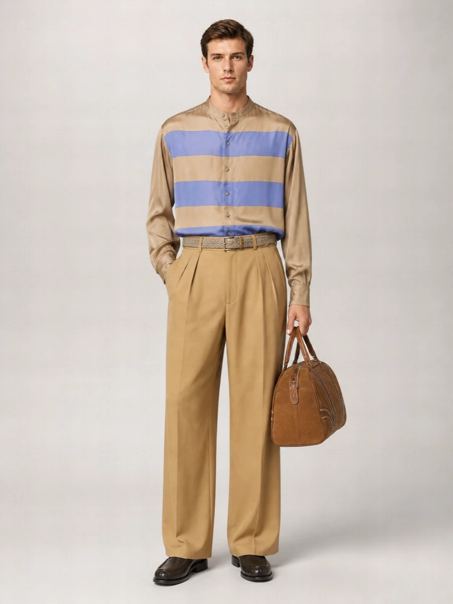 Dries Van Noten Striped Band Collar Shirt