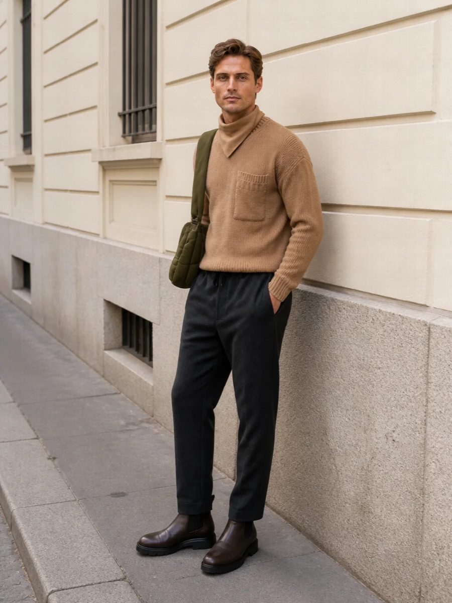 Ten c camel knit dries van noten trouser