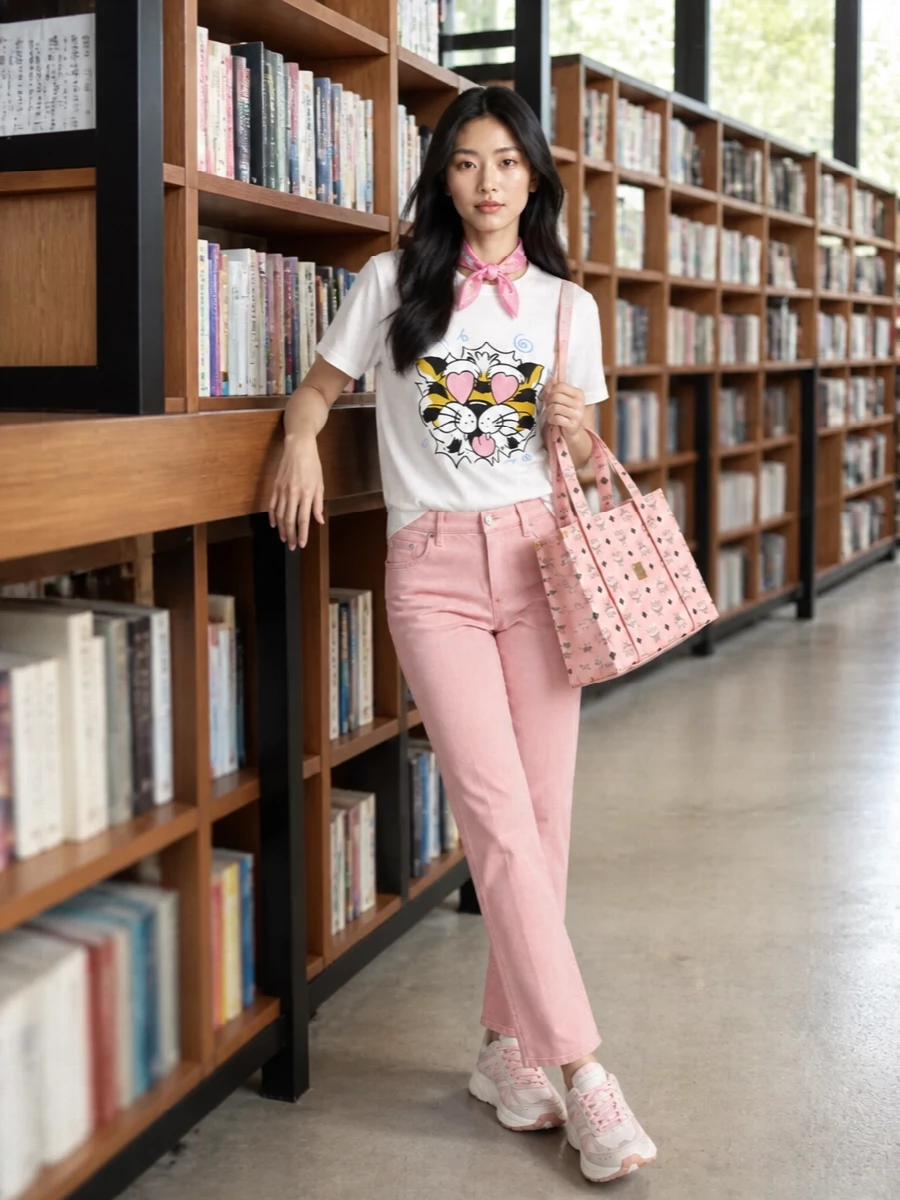Kenzo pink tee blush pants sneakers outfit