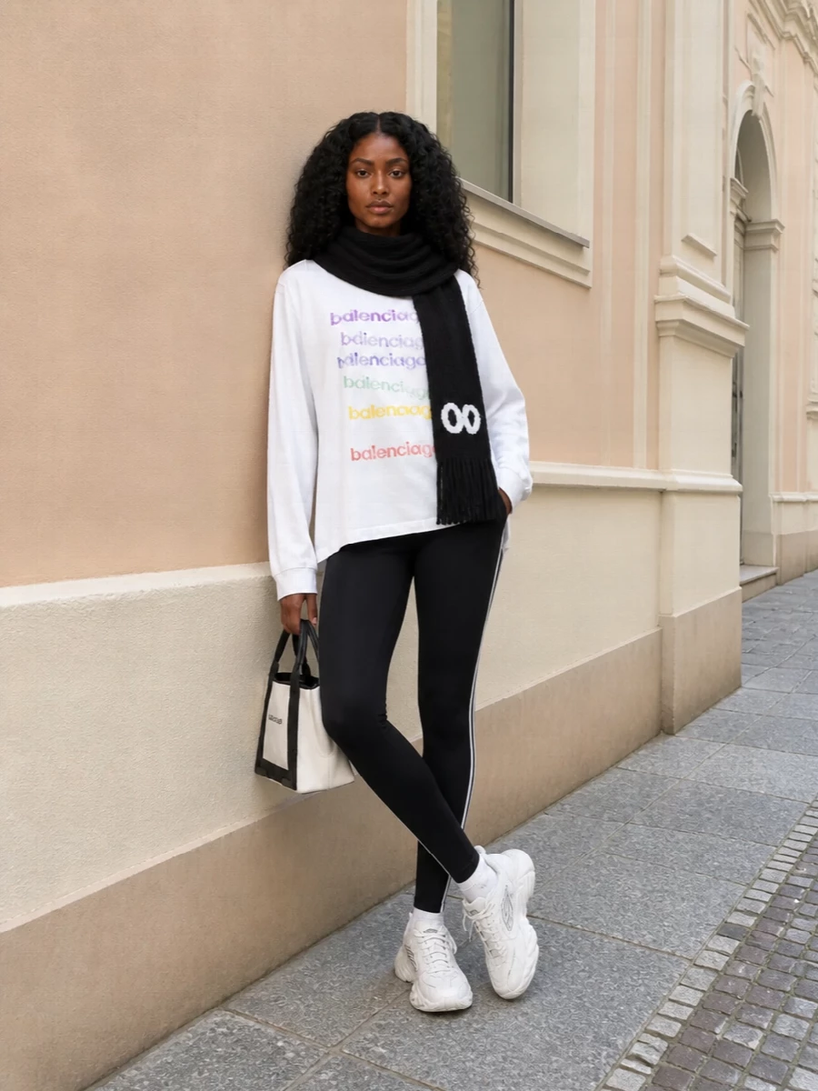 Balenciaga logo tee leggings chunky sneakers