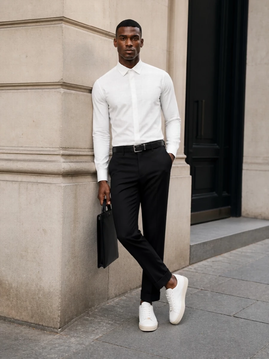 Valentino off white shirt black trousers outfit