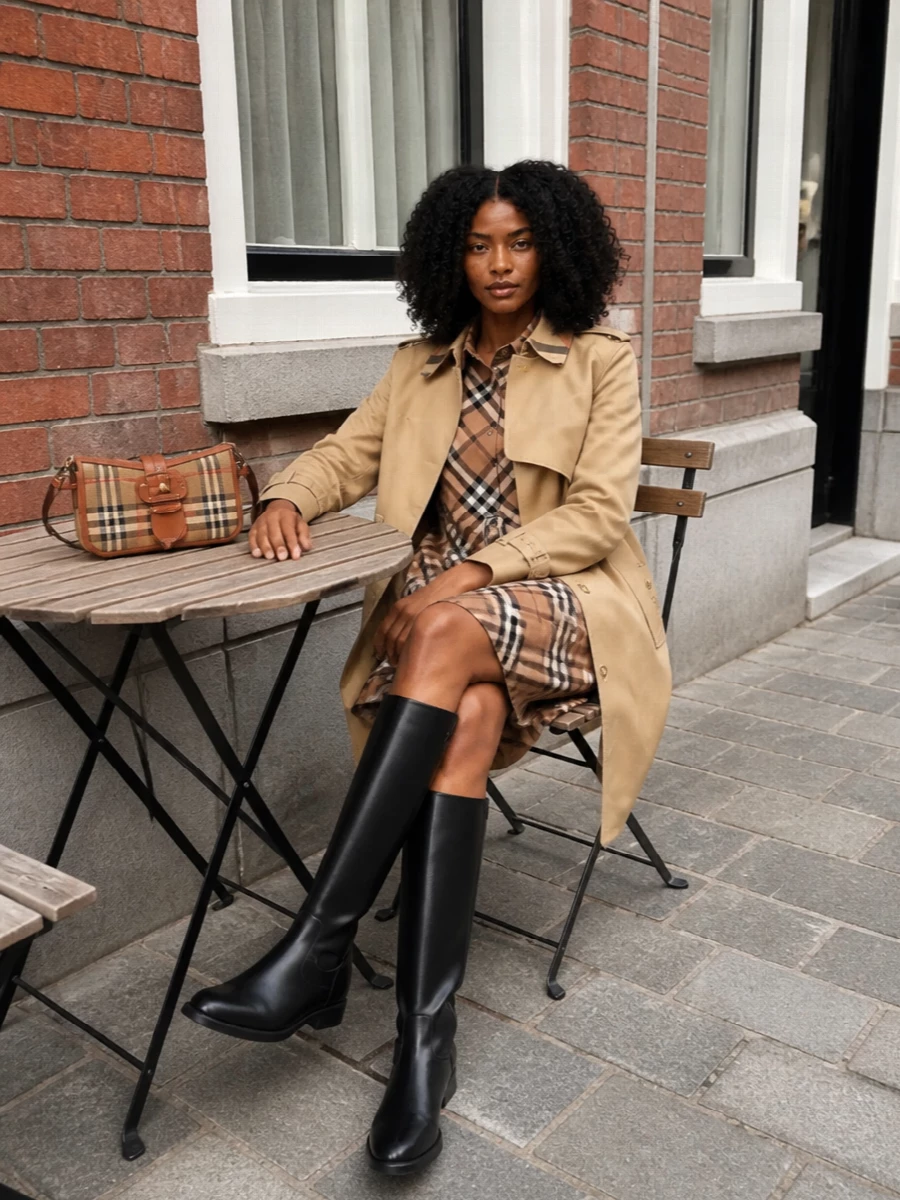 Burberry trench check shirt dress with boots