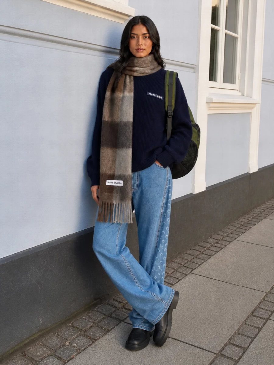 Marine serre sweater acne studios scarf outfit