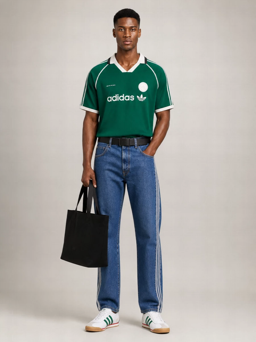 Adidas Ribbed V-Neck Short-Sleeve Logo-Print Cotton Polo Shirt