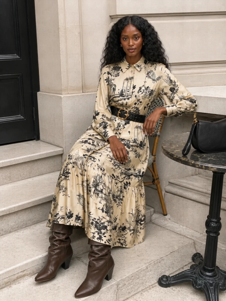 Etro printed midi shirt dress with boots belt