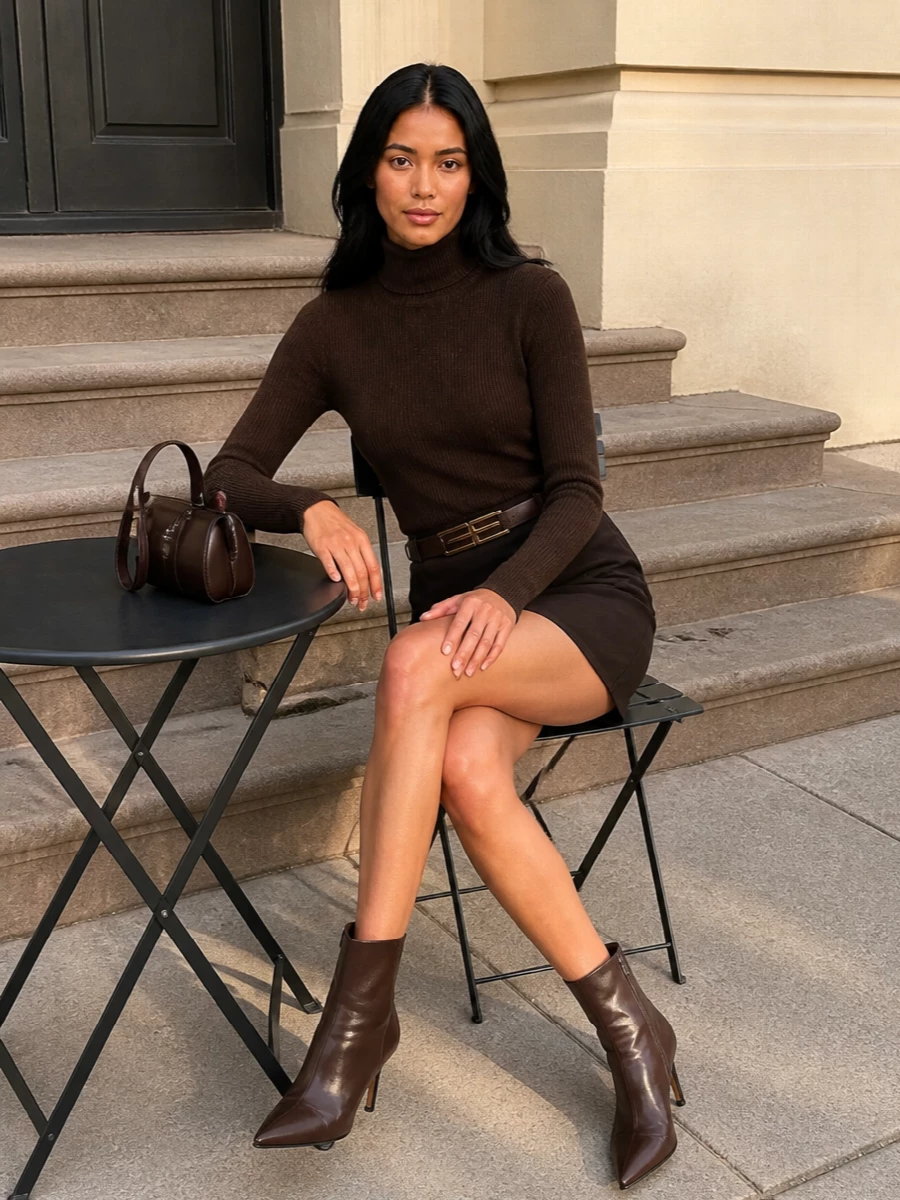 Fabiana filippi brown top mini skirt staud boots