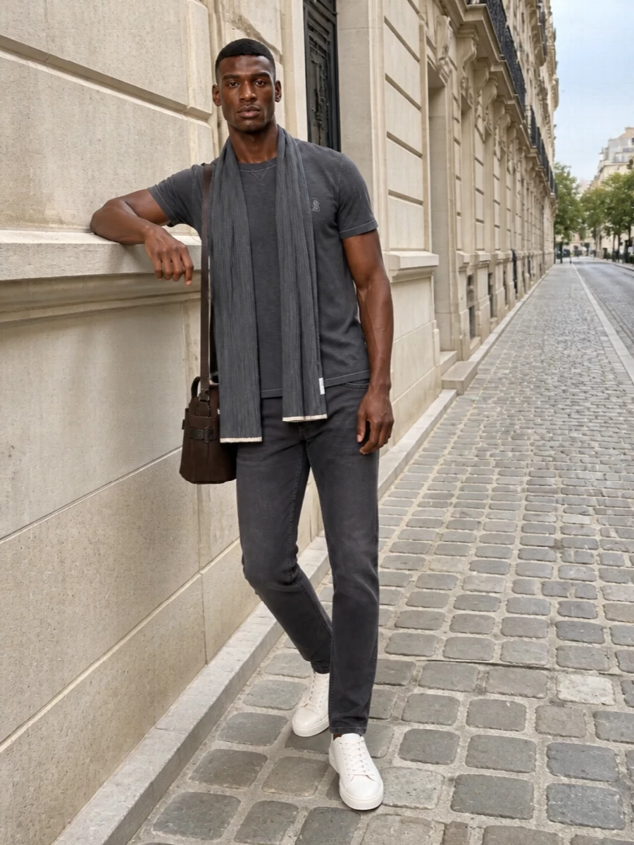 Brunello cucinelli grey t shirt jeans outfit