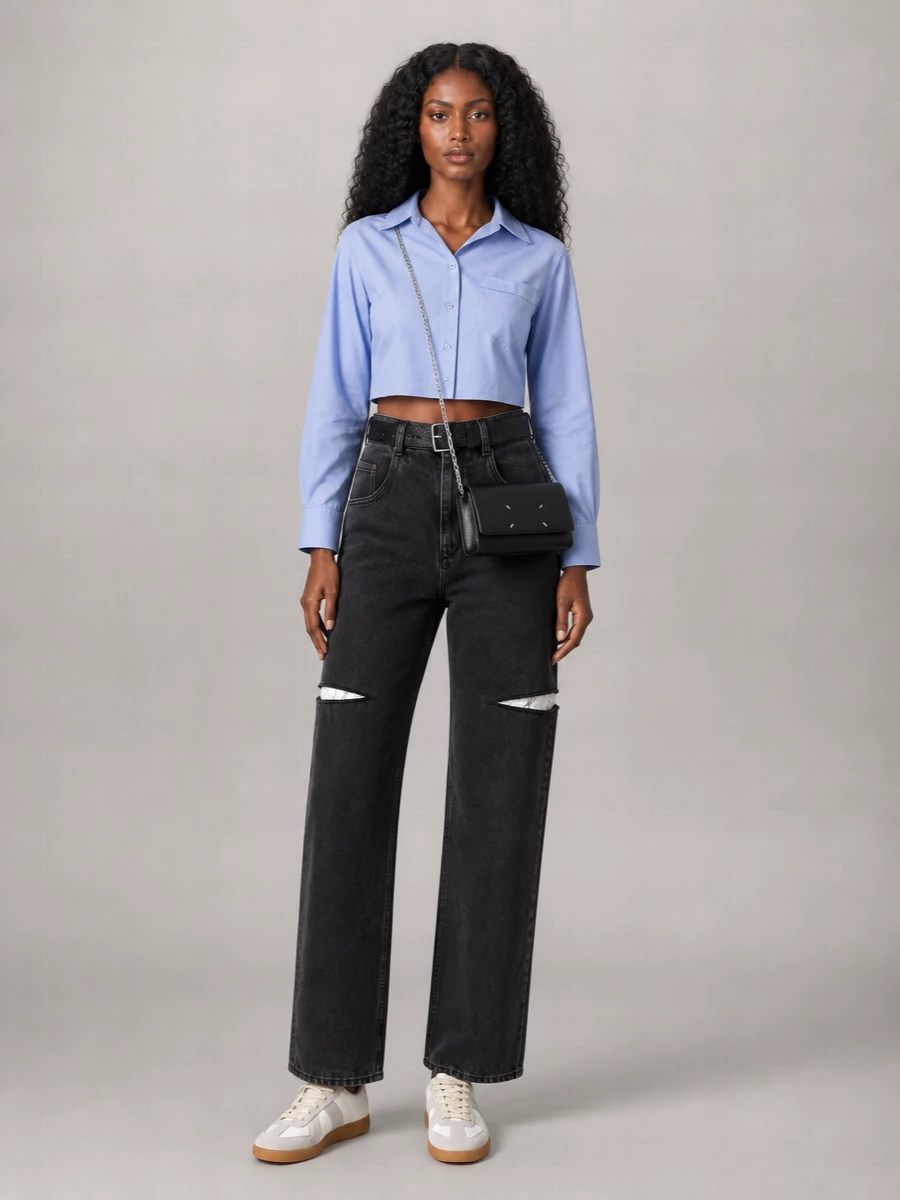Maison Margiela High-Rise Cutout Tapered Denim Jeans