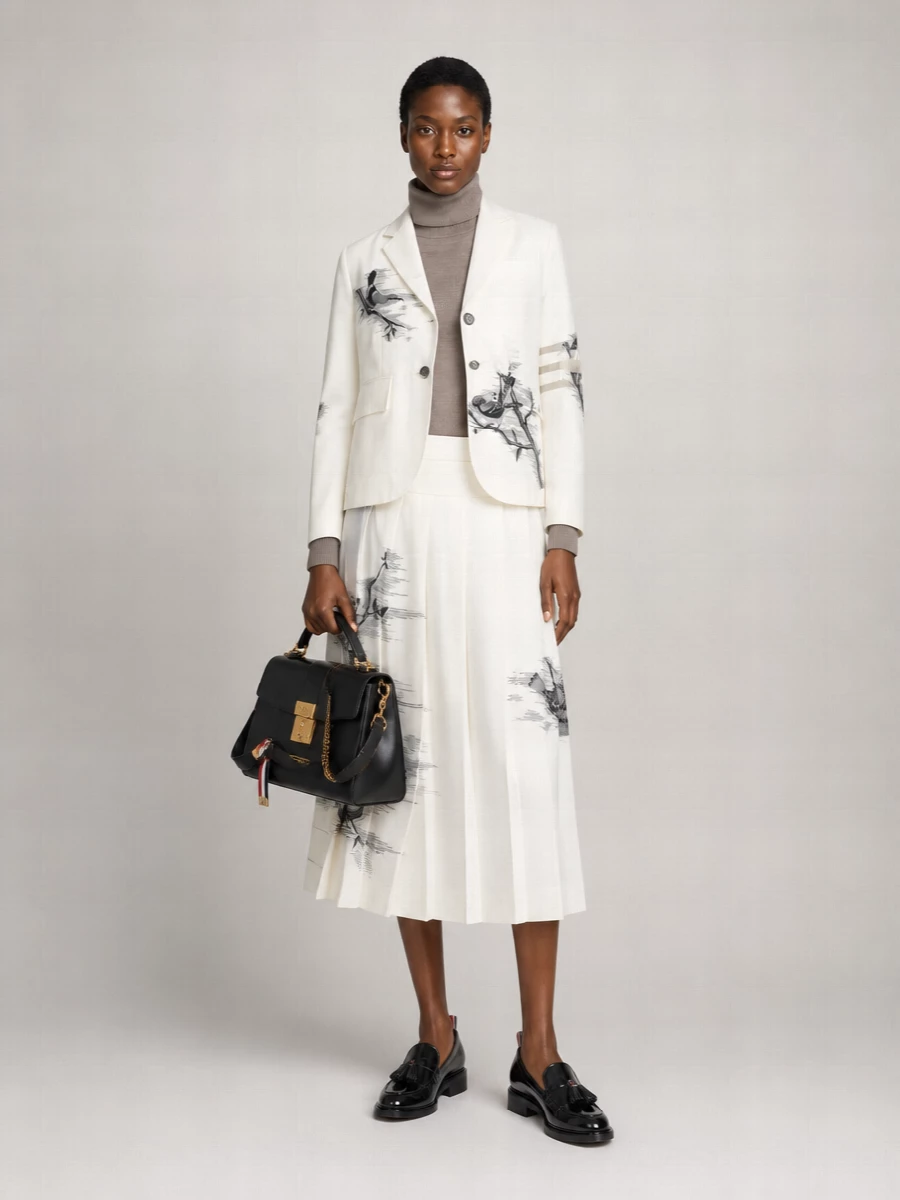Thom Browne Printed Silk Single-Breasted Coat