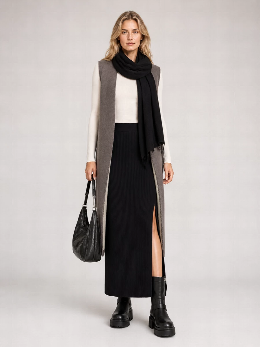 Rick Owens Wool Shearling Sleeveless Long Cardigan