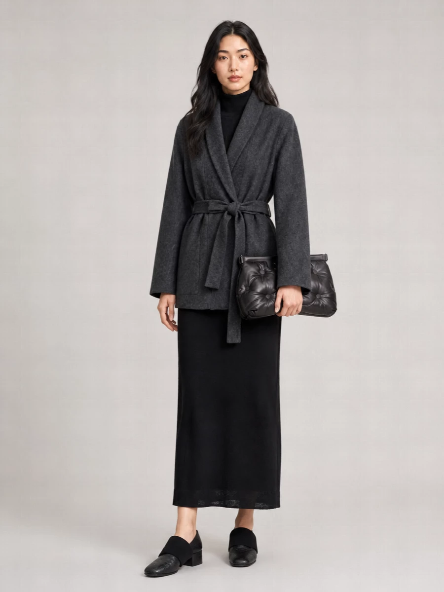 Uma Wang Cashmere Silk Belted Double-Breasted Coat