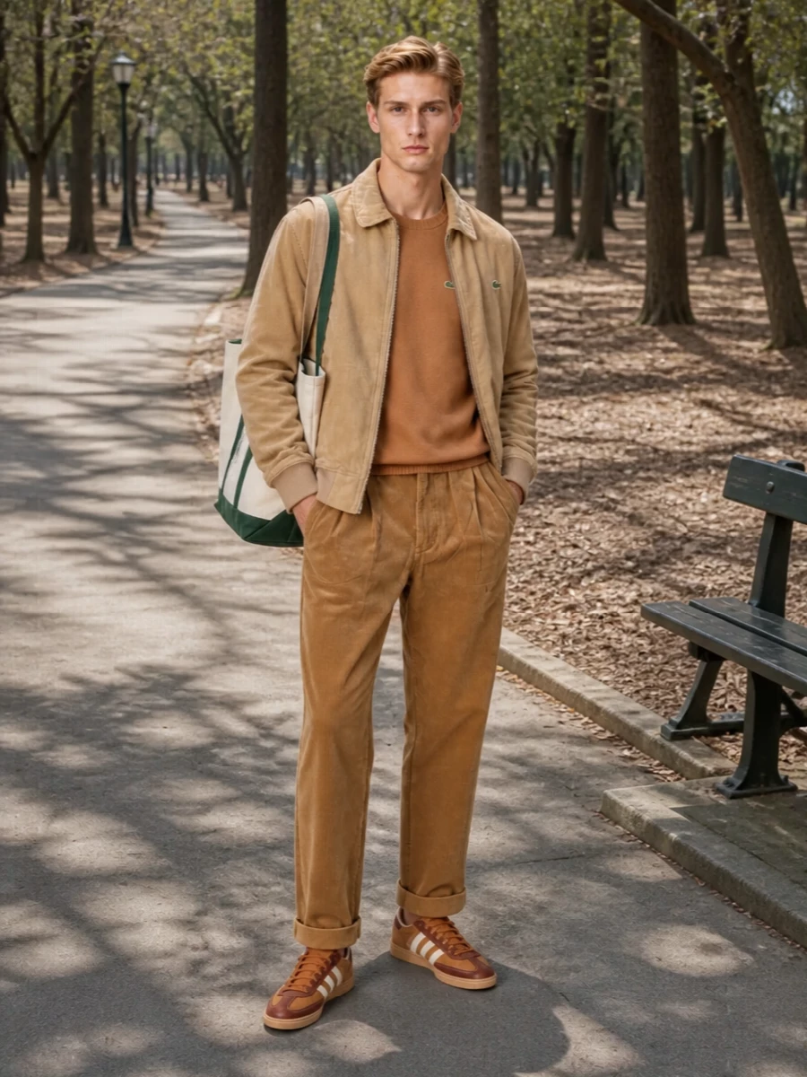 Lacoste corduroy bomber camel knit adidas trainers