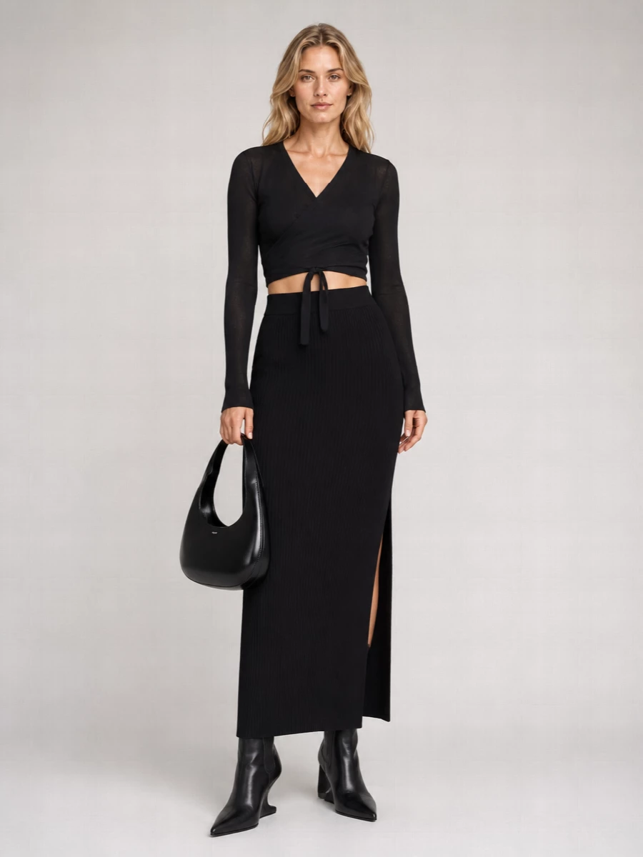 Rick Owens Long Sleeve Wrap Knit With Tie Detail