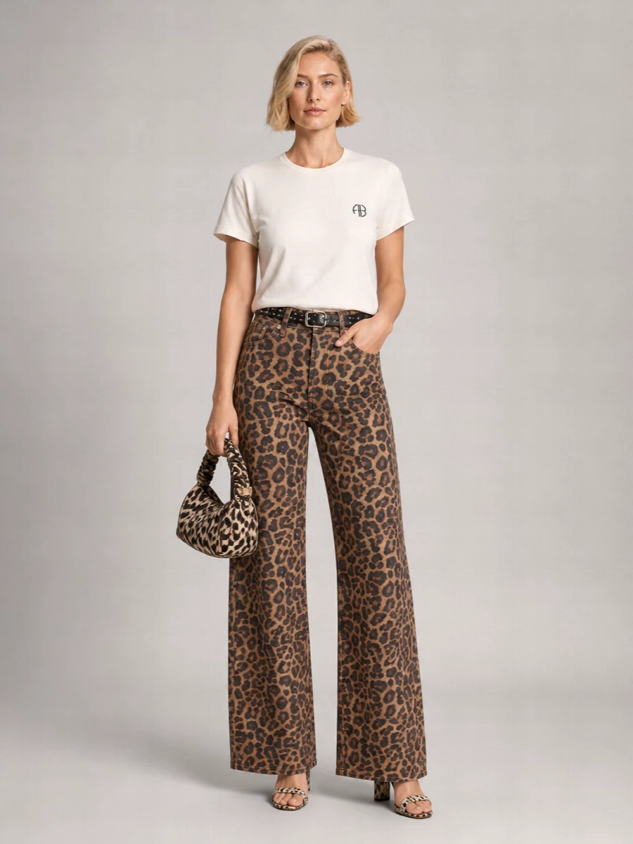 Anine Bing Printed Wide-Leg Jeans