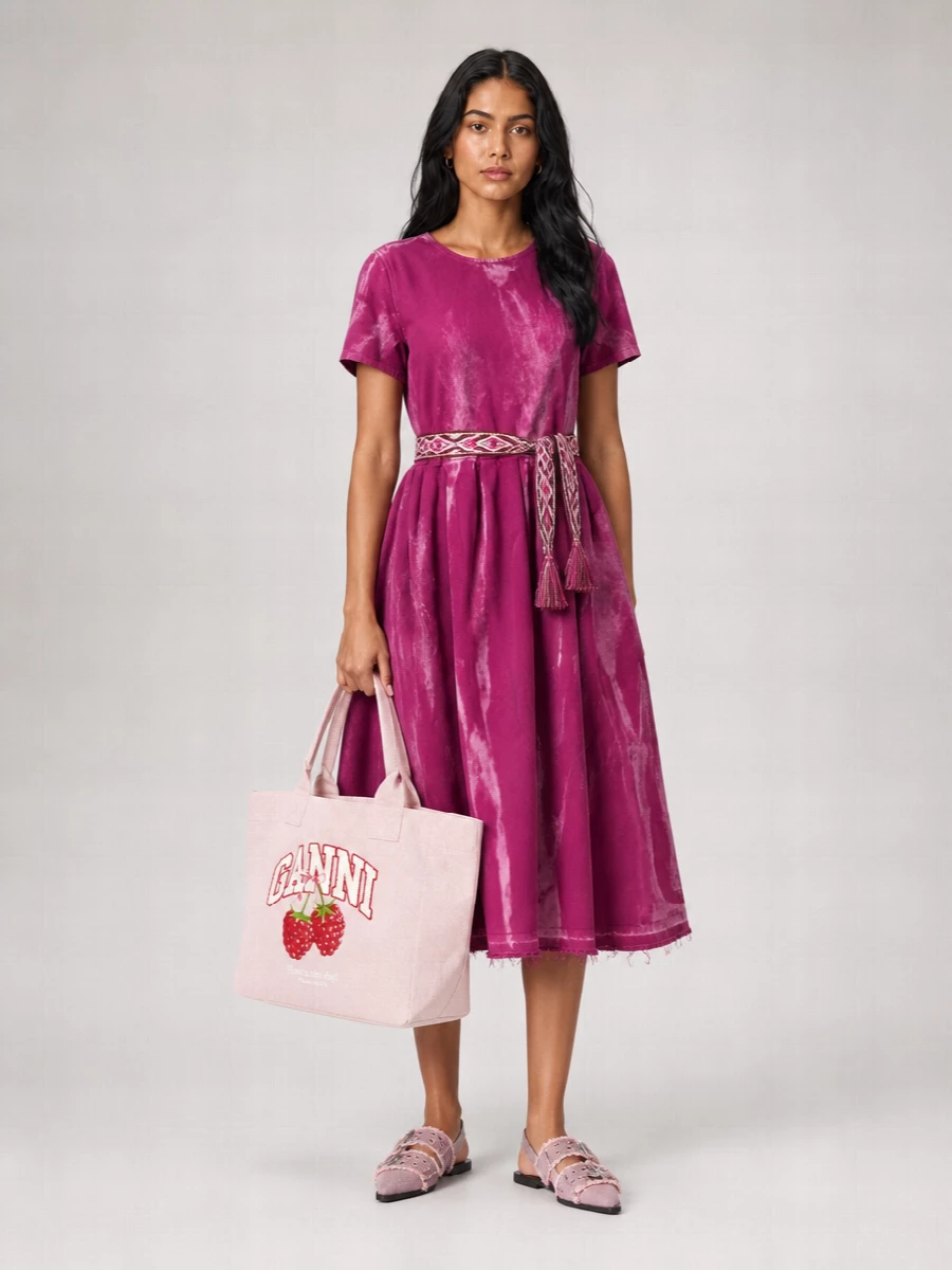 Ganni Denim Open-Back Midi Dress