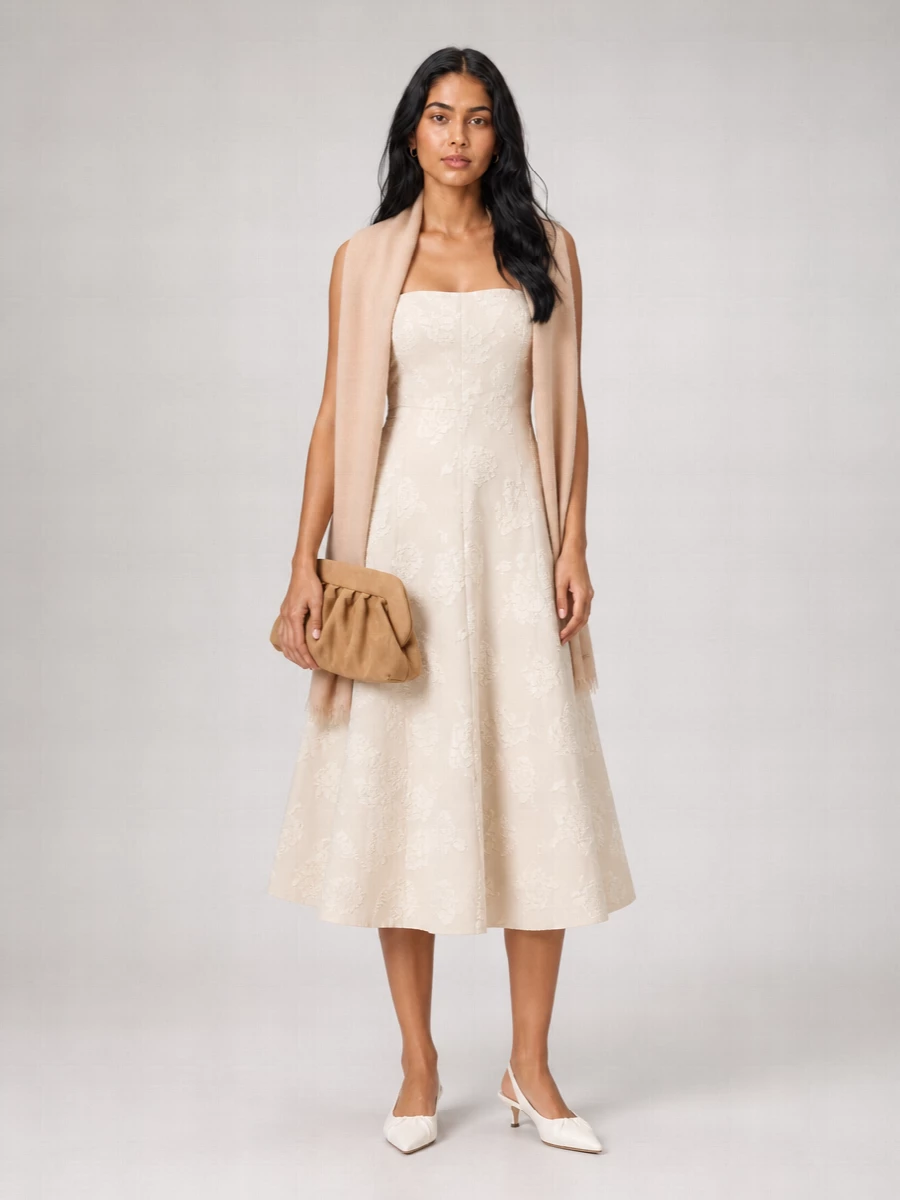 Rotate Strapless Jacquard Midi Dress