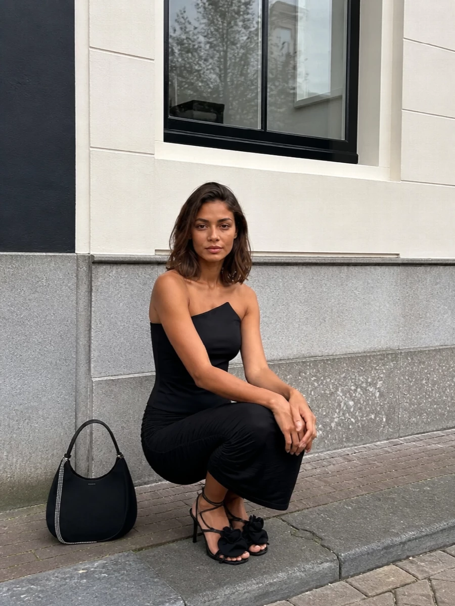 Magda butrym black ruched skirt strapless top