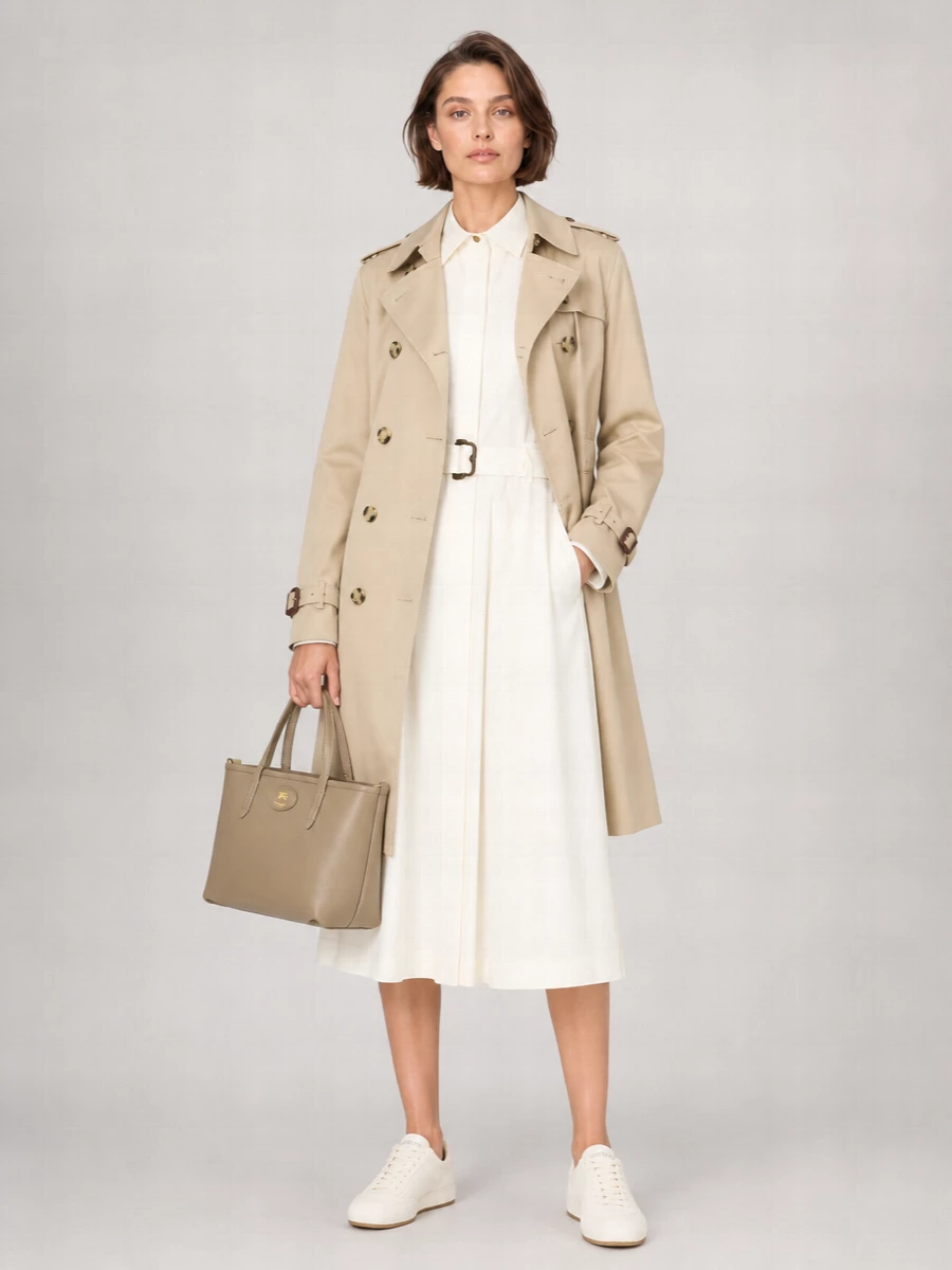 Burberry Cotton Double-Breasted Long Trench Coat