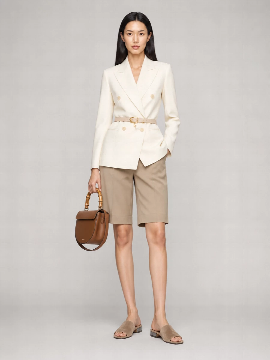 Max Mara Silk Wool Blend Tailored Bermuda Shorts