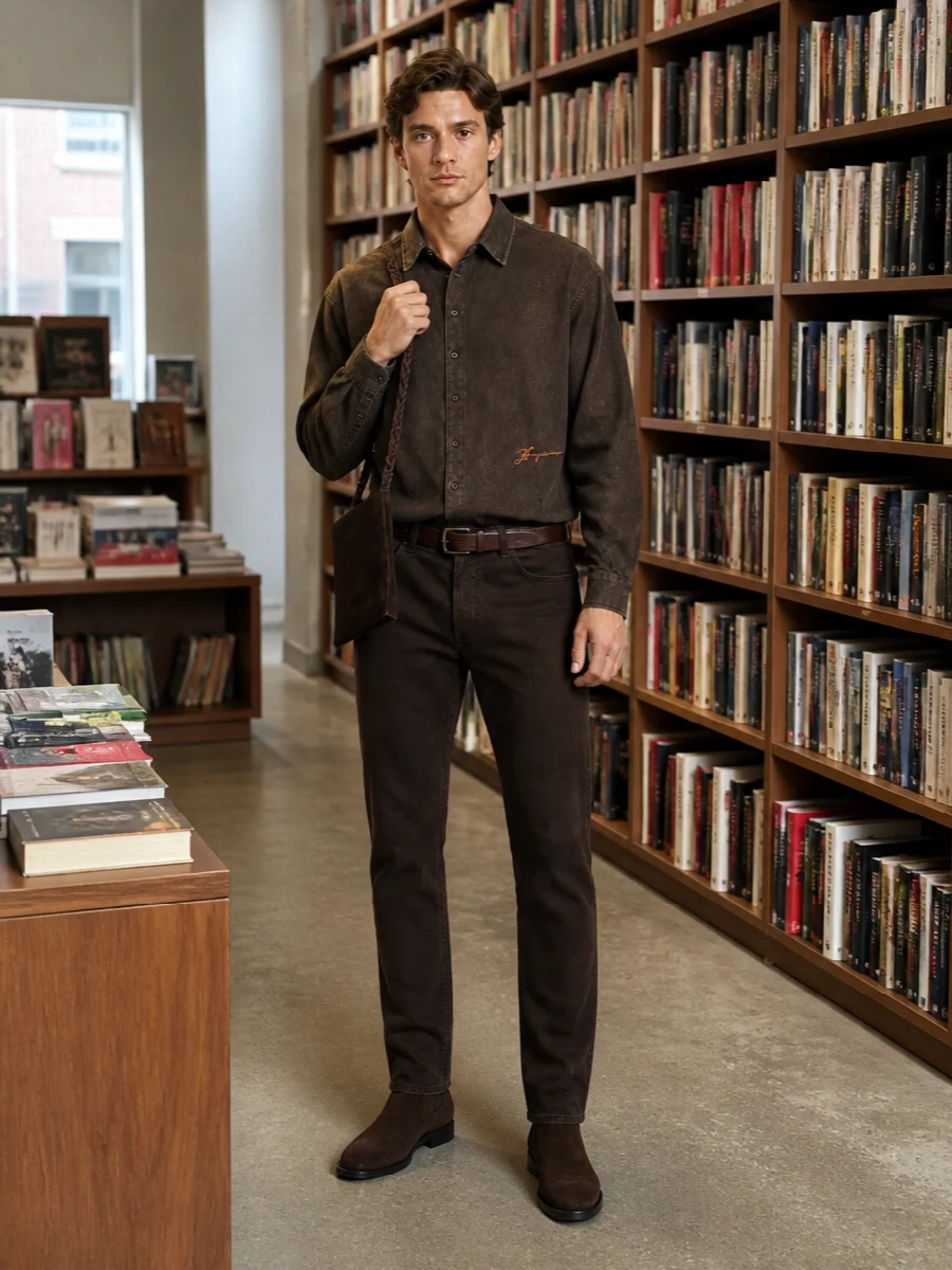 Jacob cohen brown jeans jacquemus shirt chelsea boots