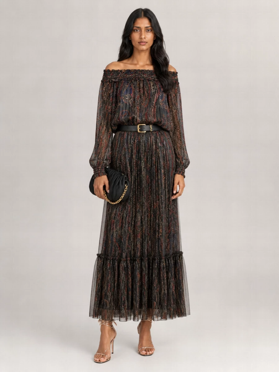 Saint Laurent Silk Smocked Blouse