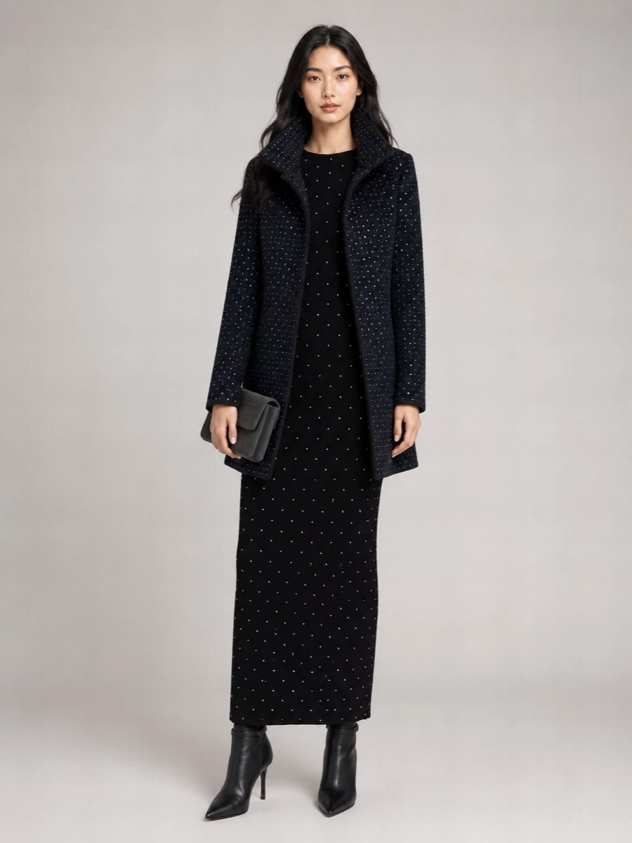 Pinko wool rhinestone-embellished belted long coat