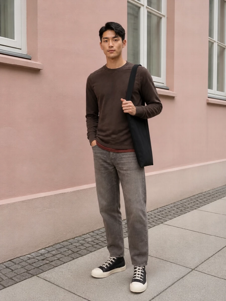 Rick owens drkshdw high top taupe jeans outfit