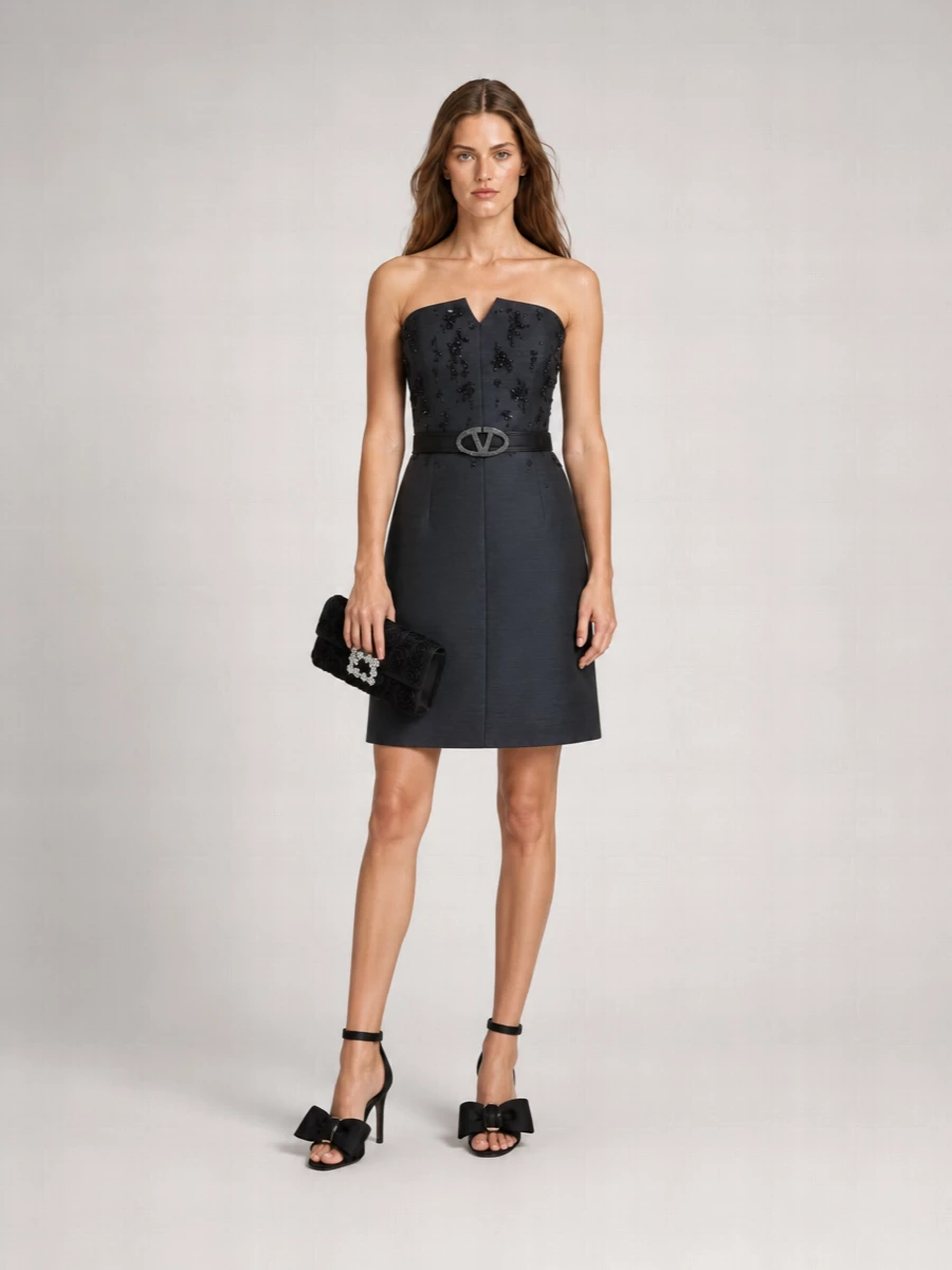 Alberta Ferretti Virgin Wool Silk Strapless Mini Dress