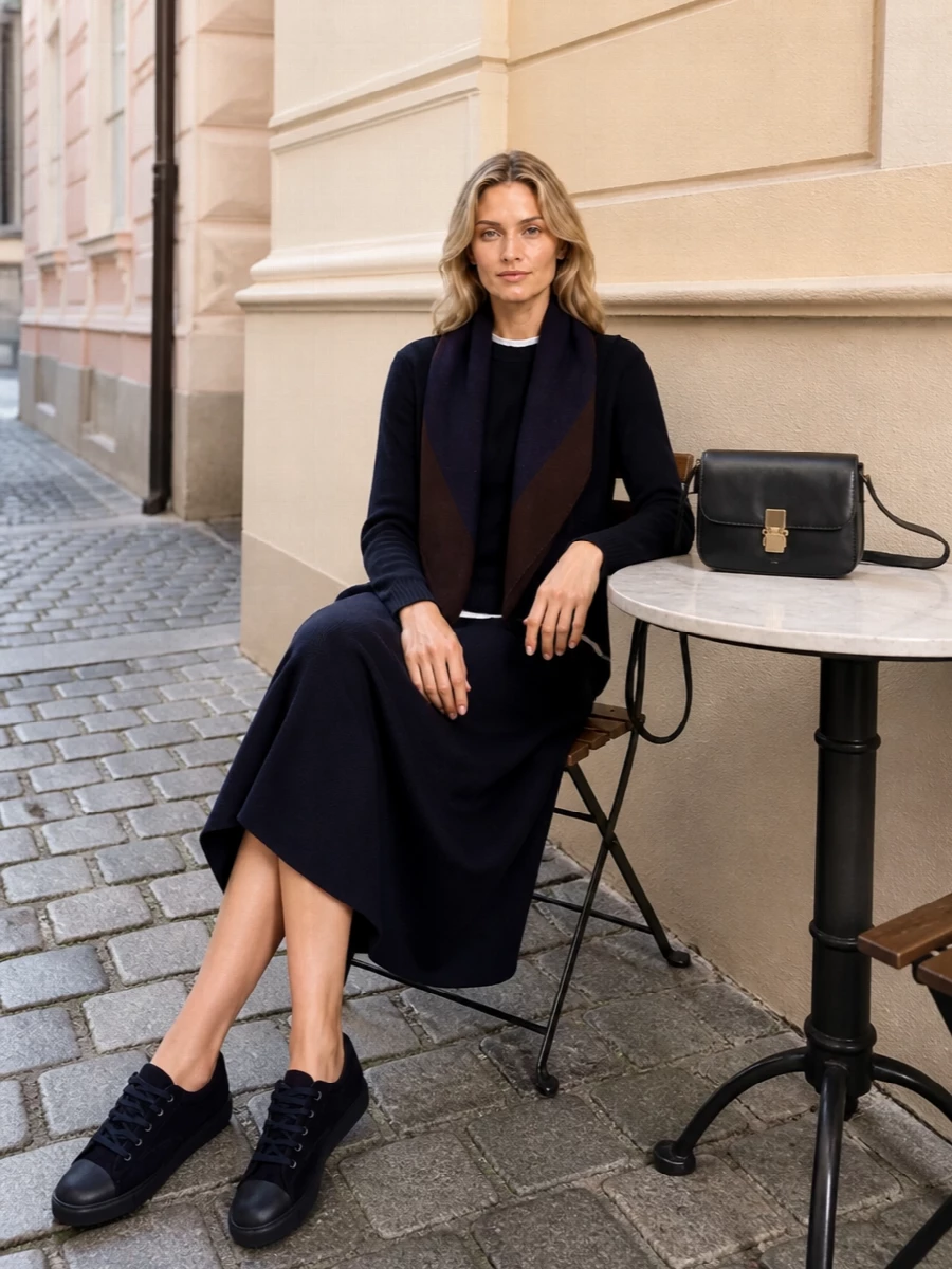 Lisa yang navy sweater jil sander midi skirt