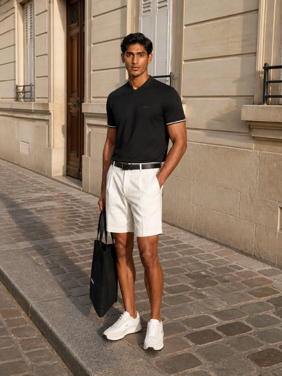 Boss polo tailored shorts minimal sneakers