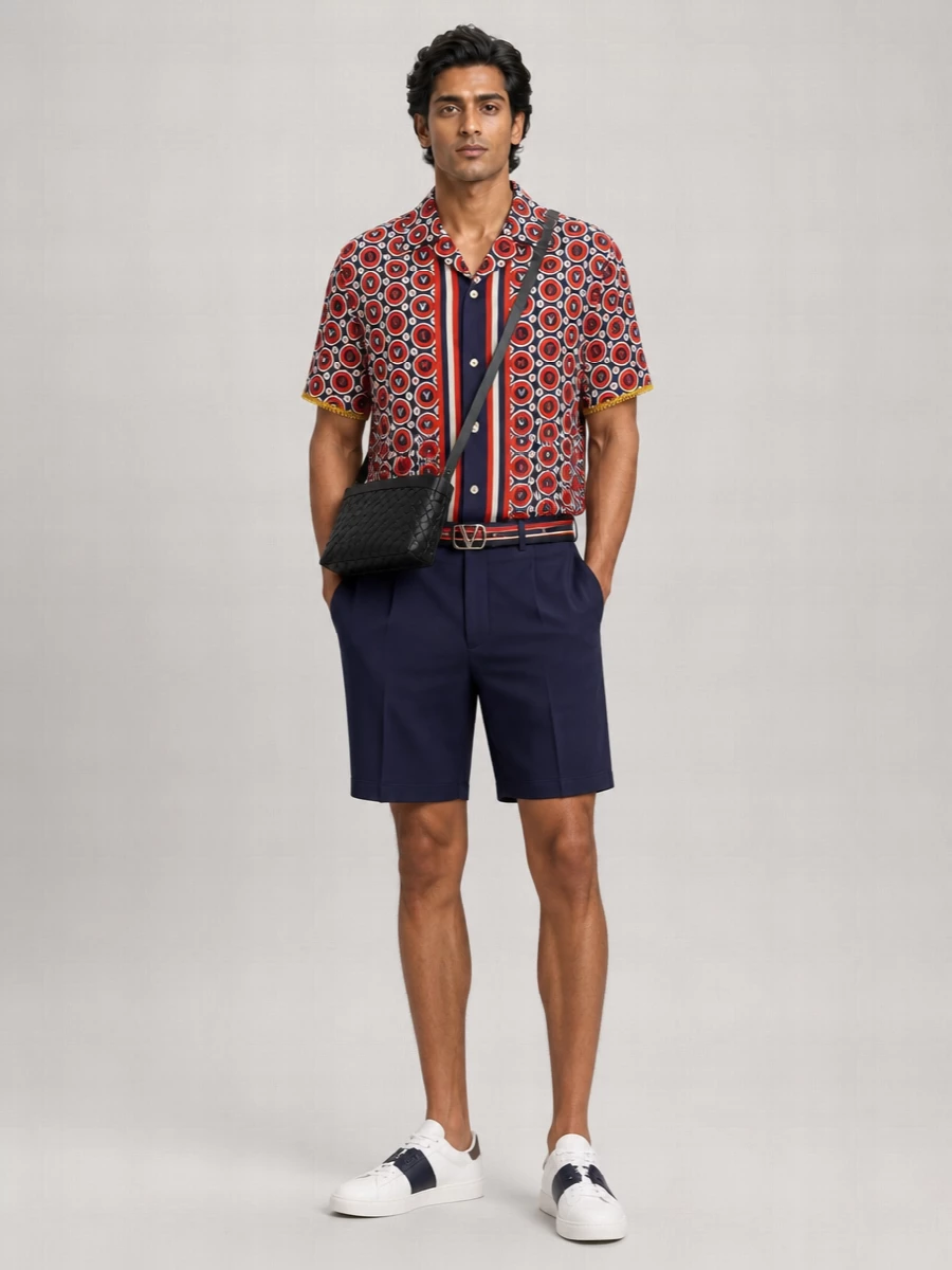 Valentino Garavani Cotton Bulles Royales Printed Short Sleeve Bowling Shirt