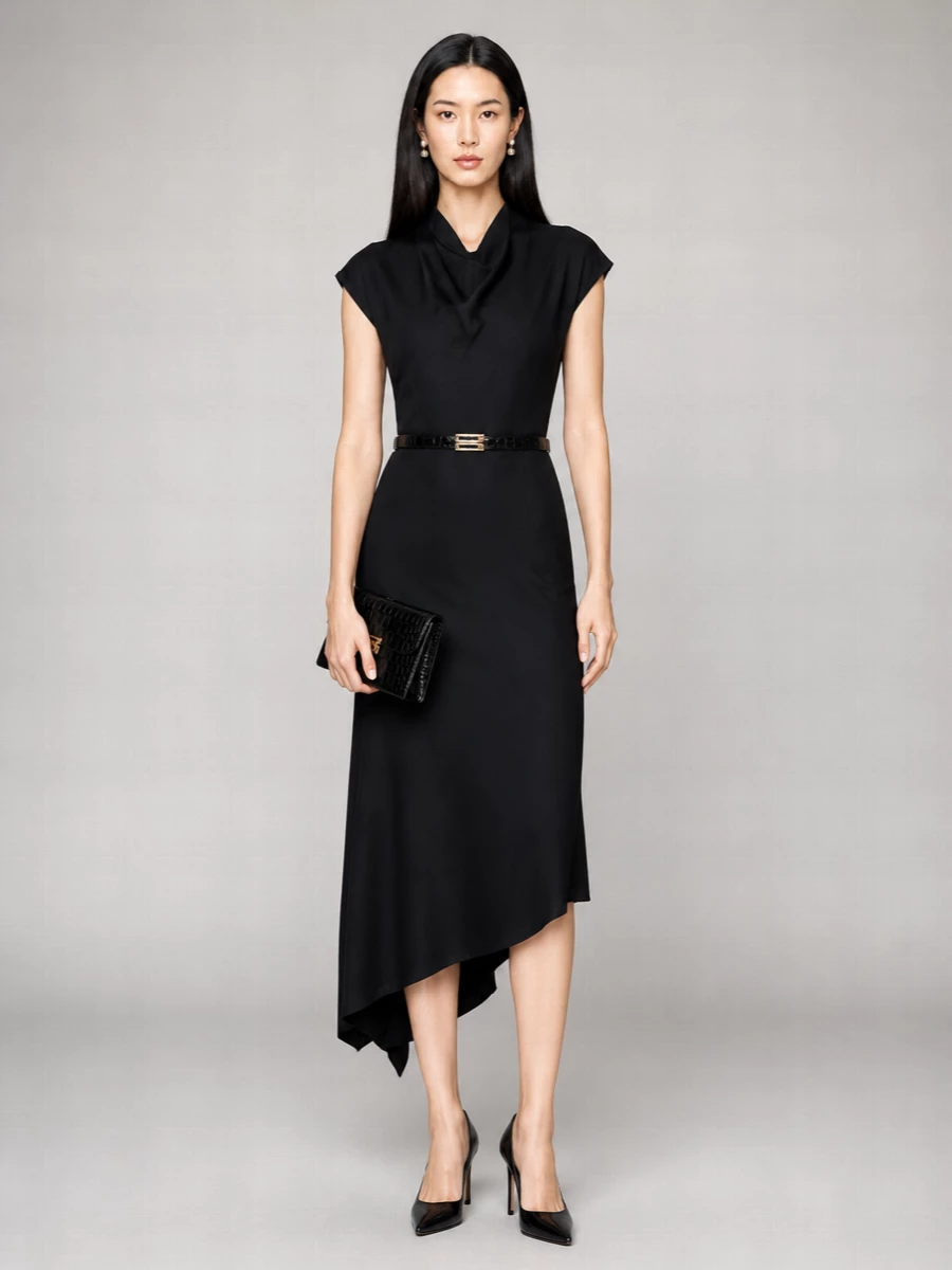 Victoria Beckham high-neck draped midi dress